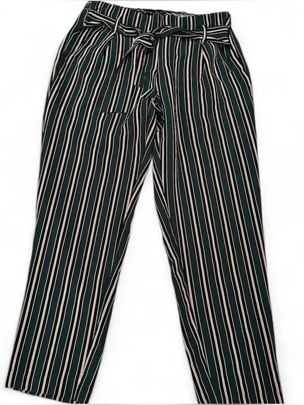 Body by Us Striped Tie-Waist Trousers - Dark Green & Goldenrod Gold Size Large